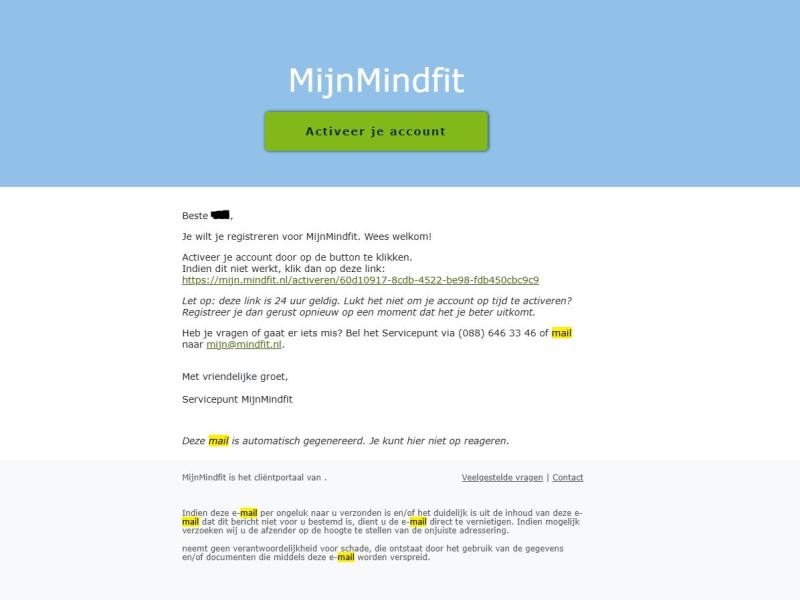 Mail activatielink MijnMindfit